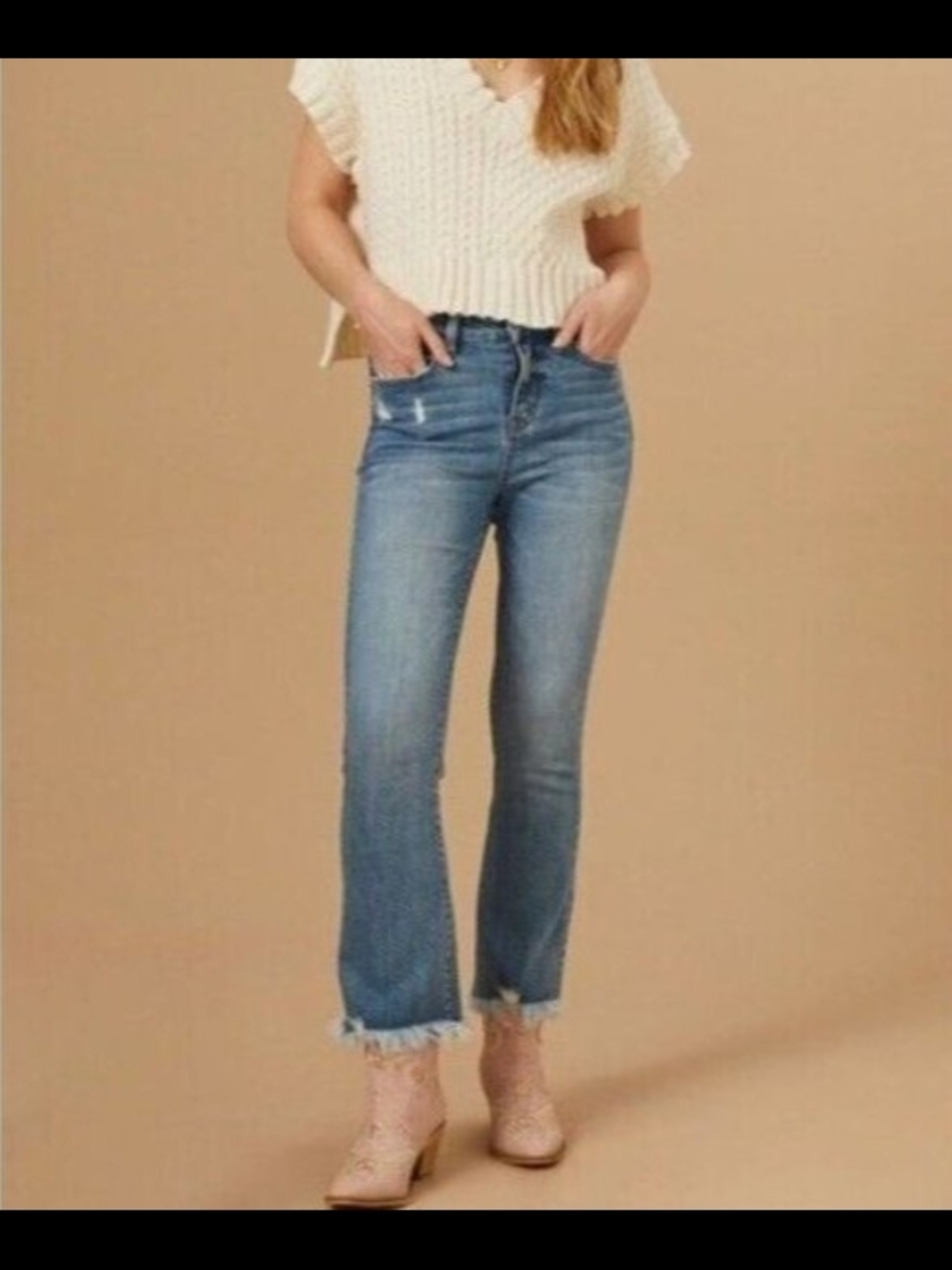 Altar'd State Medium Blue High-Rise Cropped Jeans